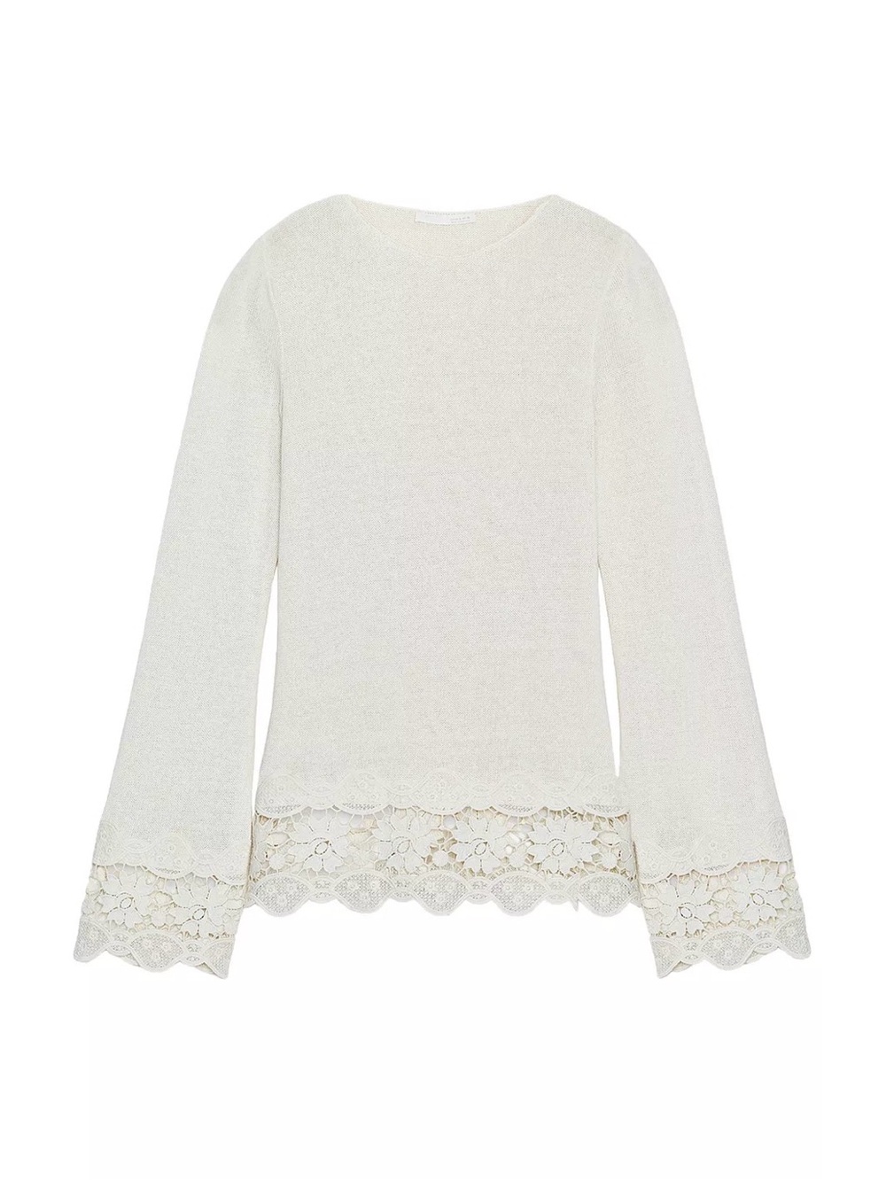 Women's Cream Lace-Trim Long Sleeve Top